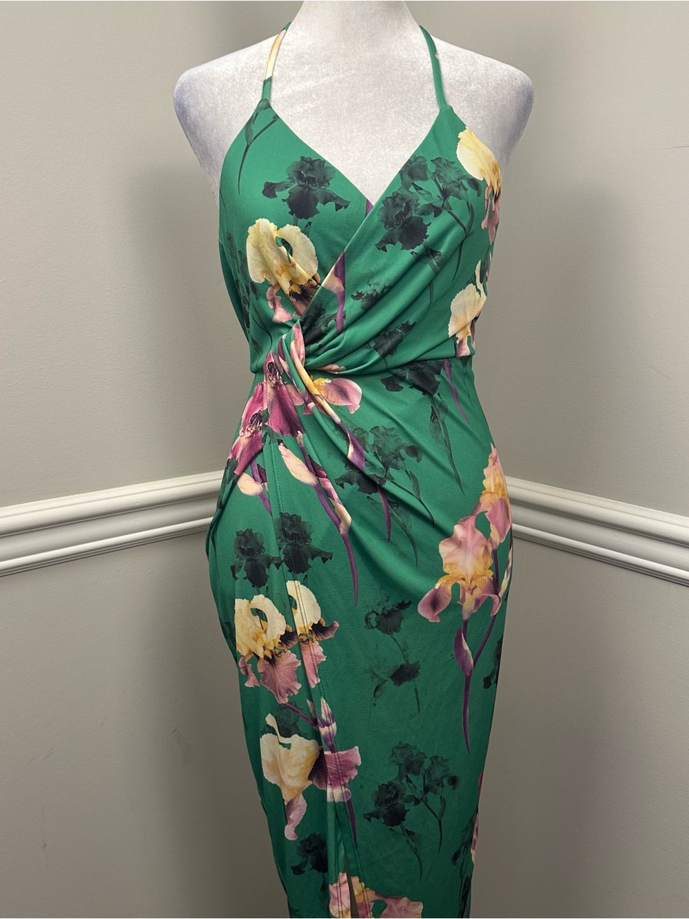 ASOS Green Floral Twist-Front Sleeveless Midi Dress 00